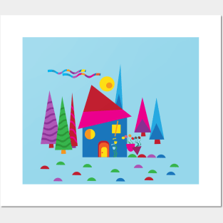 Little House in the Woods Kandinsky Style Illustration Posters and Art